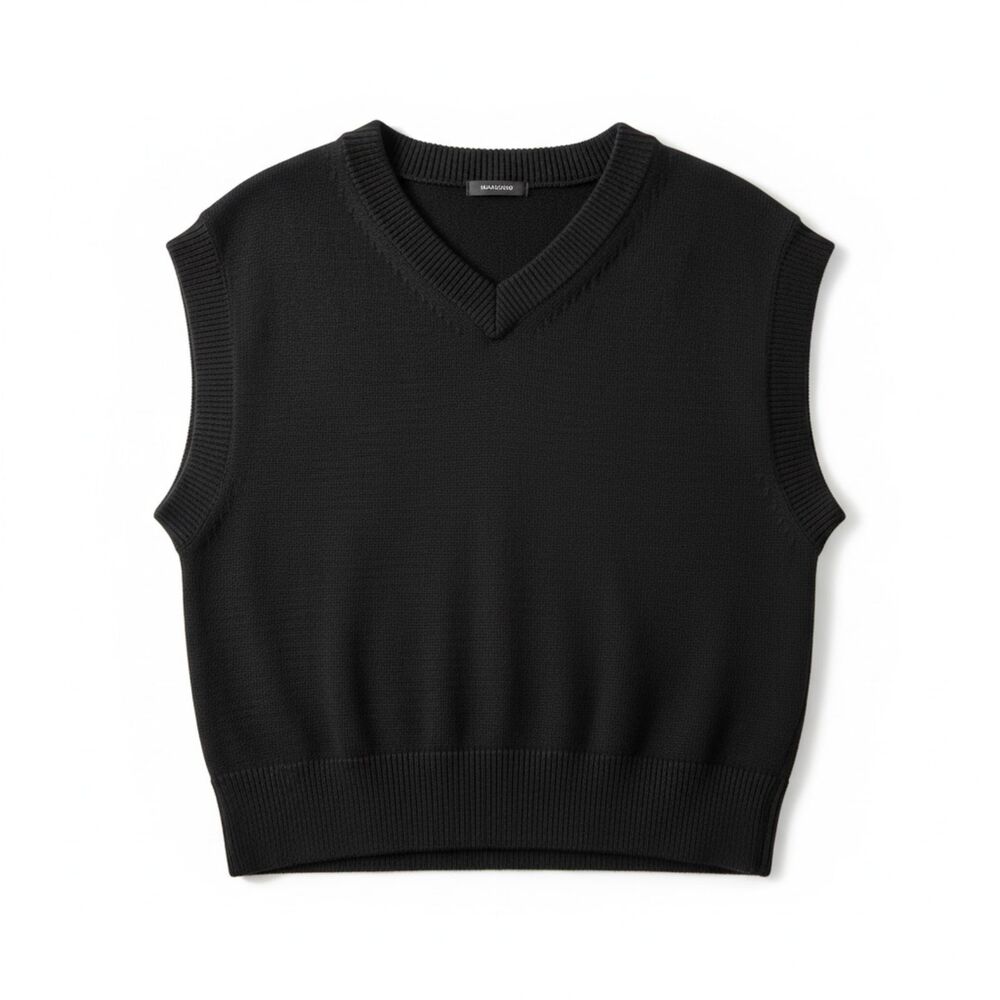 H&M Men's Sweater Vest Size M Black 100% Cotton Relaxed Fit V Neck